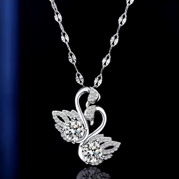 Jewelry - Sterling Silver Cubic Zirconia Swan Love Necklace